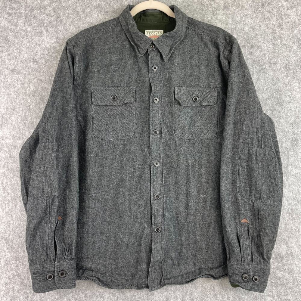 Tecovas Western Shirt Mens XL Gray Herringbone Elbow Patch Work Cowboy Rodeo‎